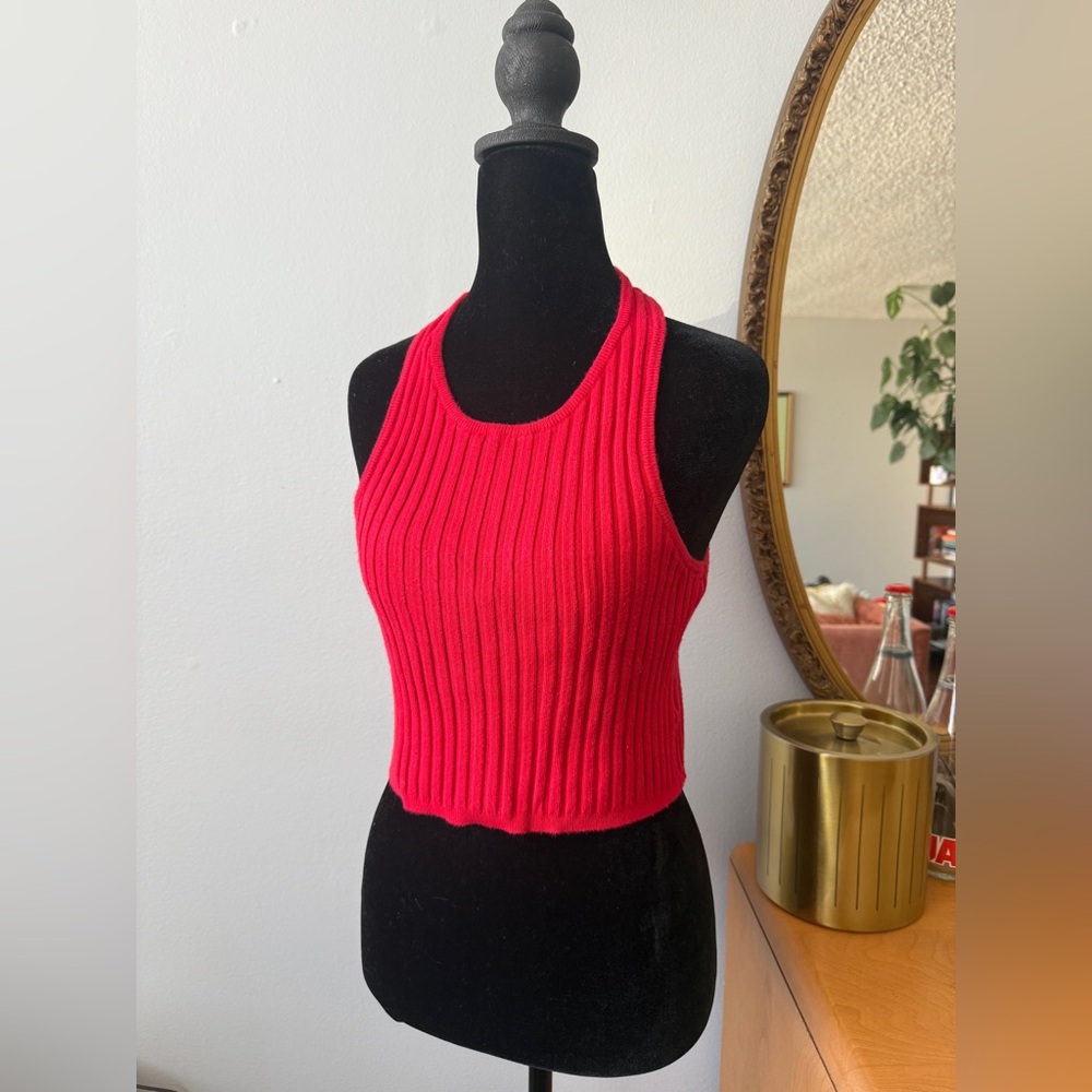 Silence + Noise Red Ribbed Crop Tank Top
